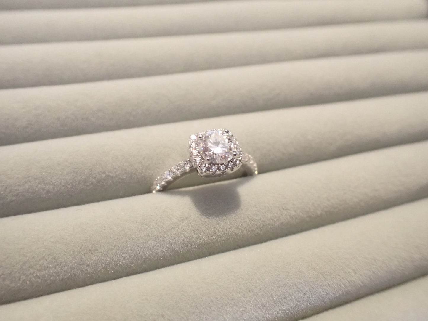 Cushion Halo Moissanite Ring with Pavé Band – 1.0ct -  Mara & Co UK