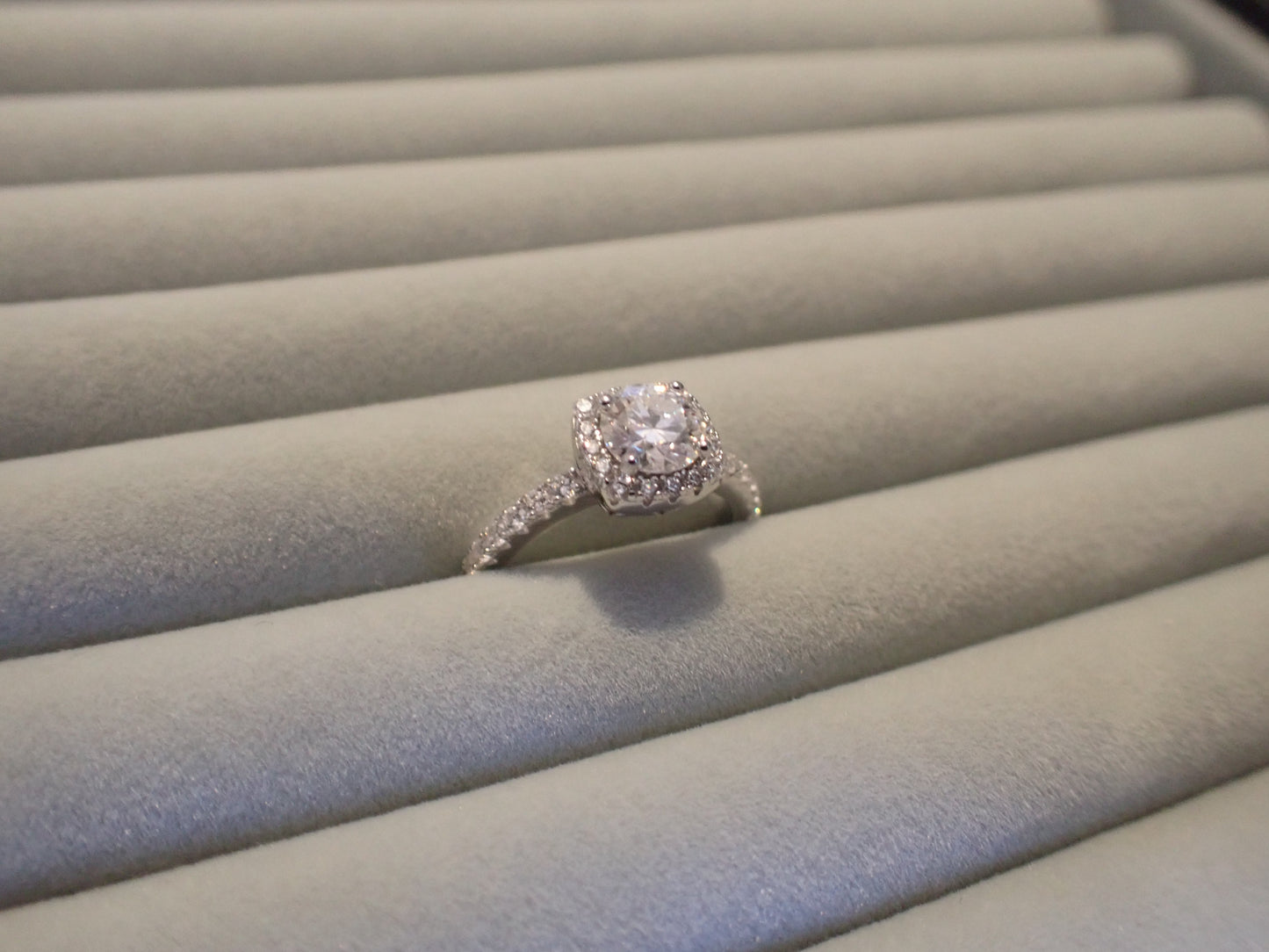 Cushion Halo Moissanite Ring with Pavé Band – 1.0ct -  Mara & Co UK