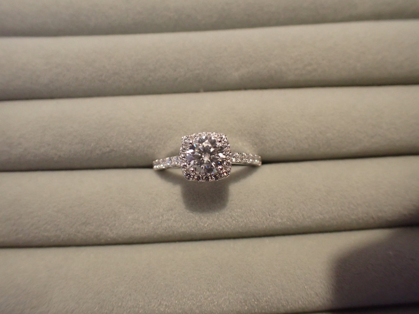 Cushion Halo Moissanite Ring with Pavé Band – 1.0ct -  Mara & Co UK