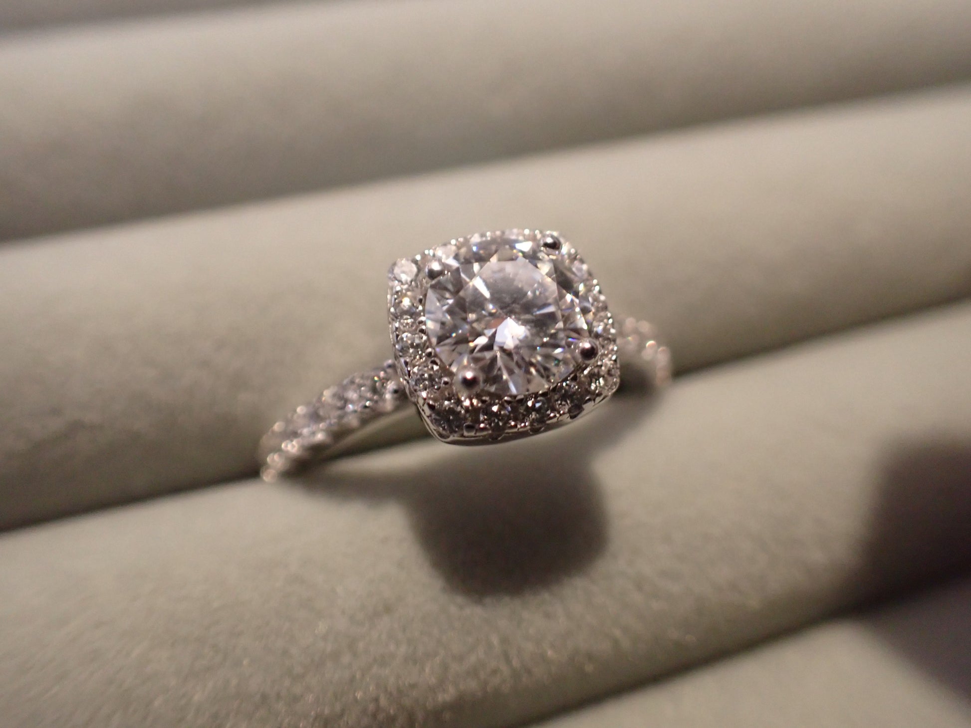 Cushion Halo Moissanite Ring with Pavé Band – 1.0ct -  Mara & Co UK