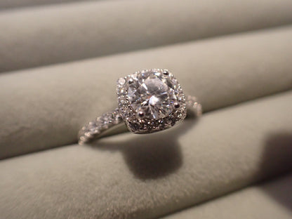 Cushion Halo Moissanite Ring with Pavé Band – 1.0ct -  Mara & Co UK