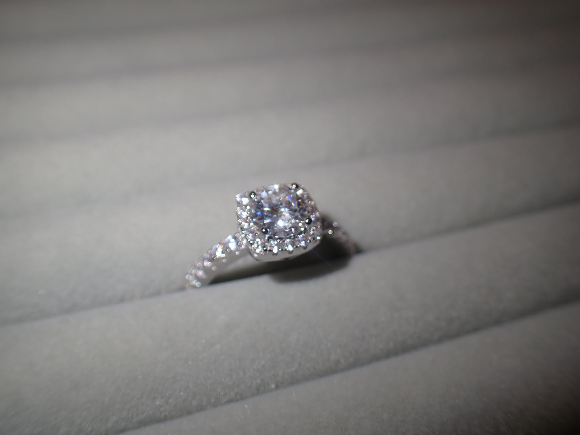 Cushion Halo Moissanite Ring with Pavé Band – 1.0ct -  Mara & Co UK