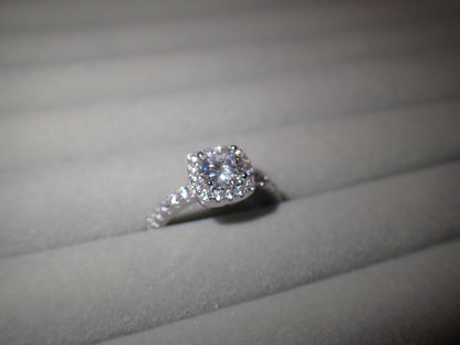 Cushion Halo Moissanite Ring with Pavé Band – 1.0ct -  Mara & Co UK