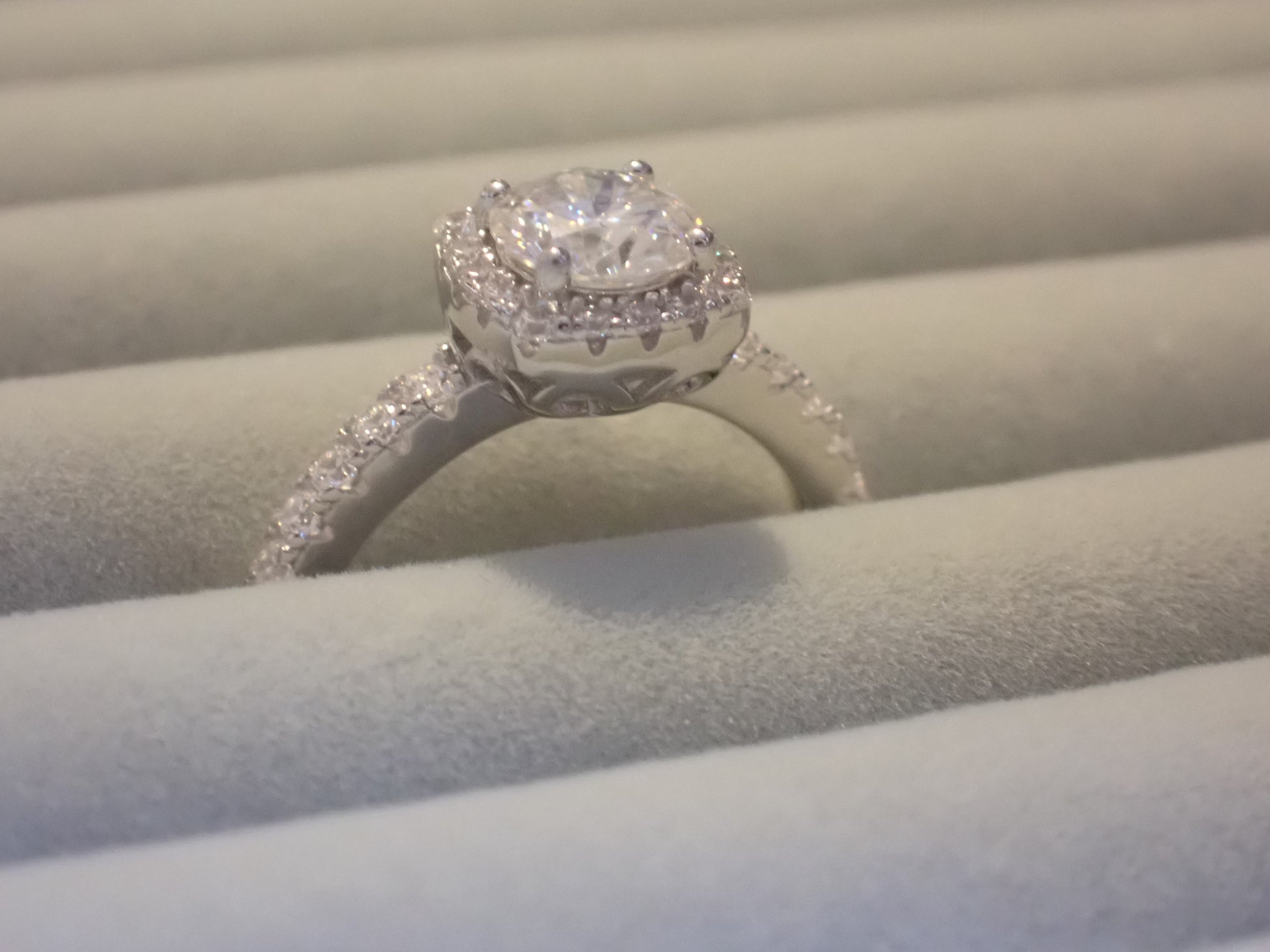 Cushion Halo Moissanite Ring with Pavé Band – 1.0ct -  Mara & Co UK