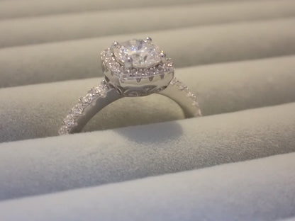 Cushion Halo Moissanite Ring with Pavé Band – 1.0ct -  Mara & Co UK