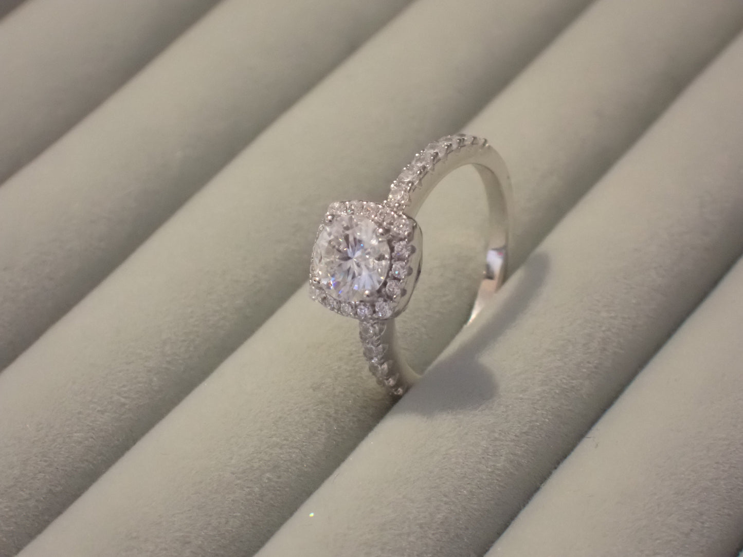 Cushion Halo Moissanite Ring with Pavé Band – 1.0ct -  Mara & Co UK