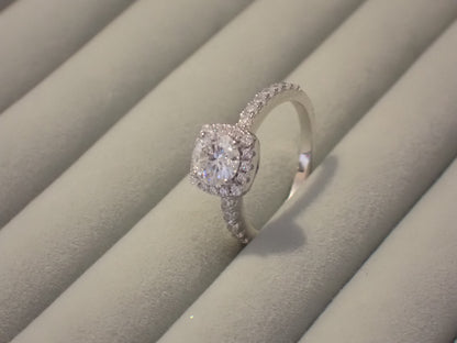 Cushion Halo Moissanite Ring with Pavé Band – 1.0ct -  Mara & Co UK