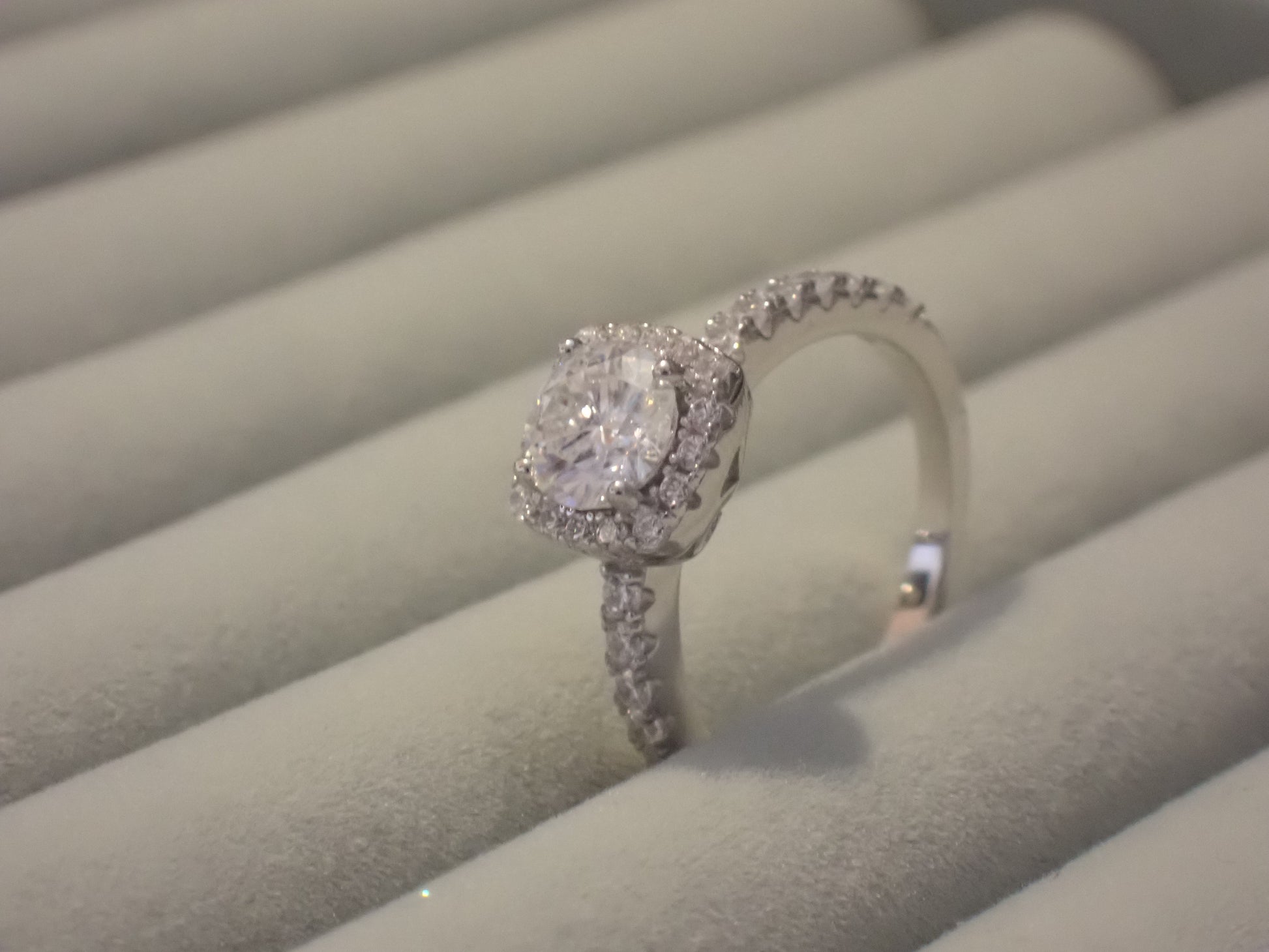 Cushion Halo Moissanite Ring with Pavé Band – 1.0ct -  Mara & Co UK