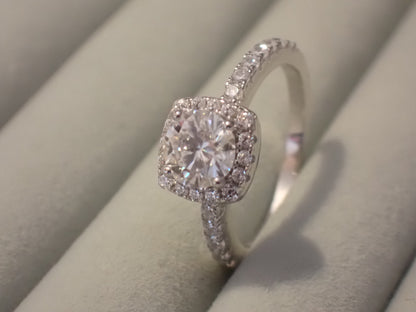 Cushion Halo Moissanite Ring with Pavé Band – 1.0ct -  Mara & Co UK