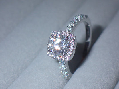 Cushion Halo Moissanite Ring with Pavé Band – 1.0ct -  Mara & Co UK