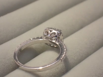 Cushion Halo Moissanite Ring with Pavé Band – 1.0ct -  Mara & Co UK