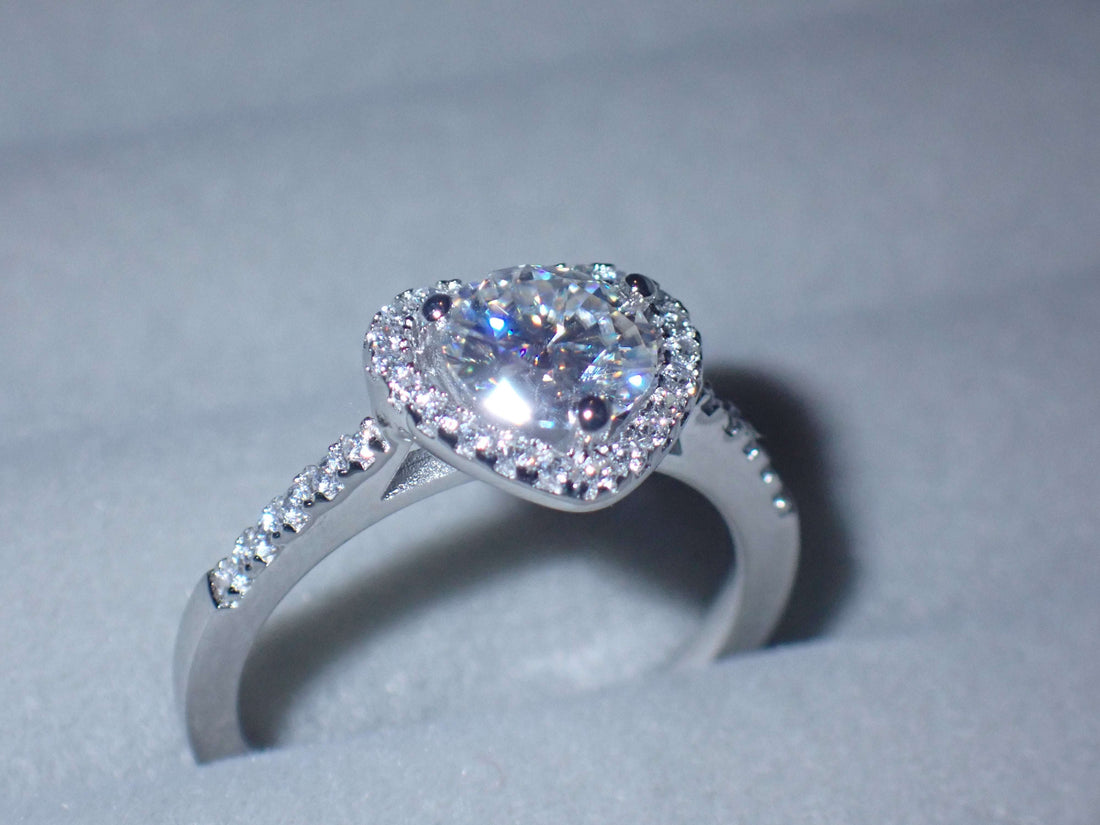 Heart Halo Moissanite Ring with Pavé Band – 1.0ct -  Mara & Co UK