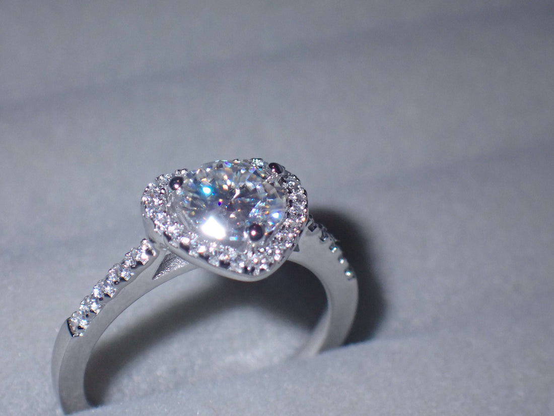 Heart Halo Moissanite Ring with Pavé Band – 1.0ct -  Mara & Co UK