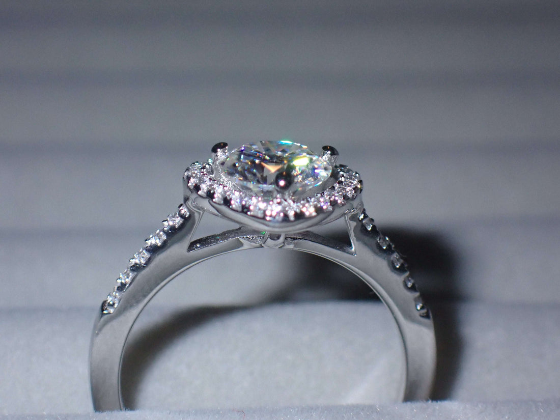 Heart Halo Moissanite Ring with Pavé Band – 1.0ct -  Mara & Co UK