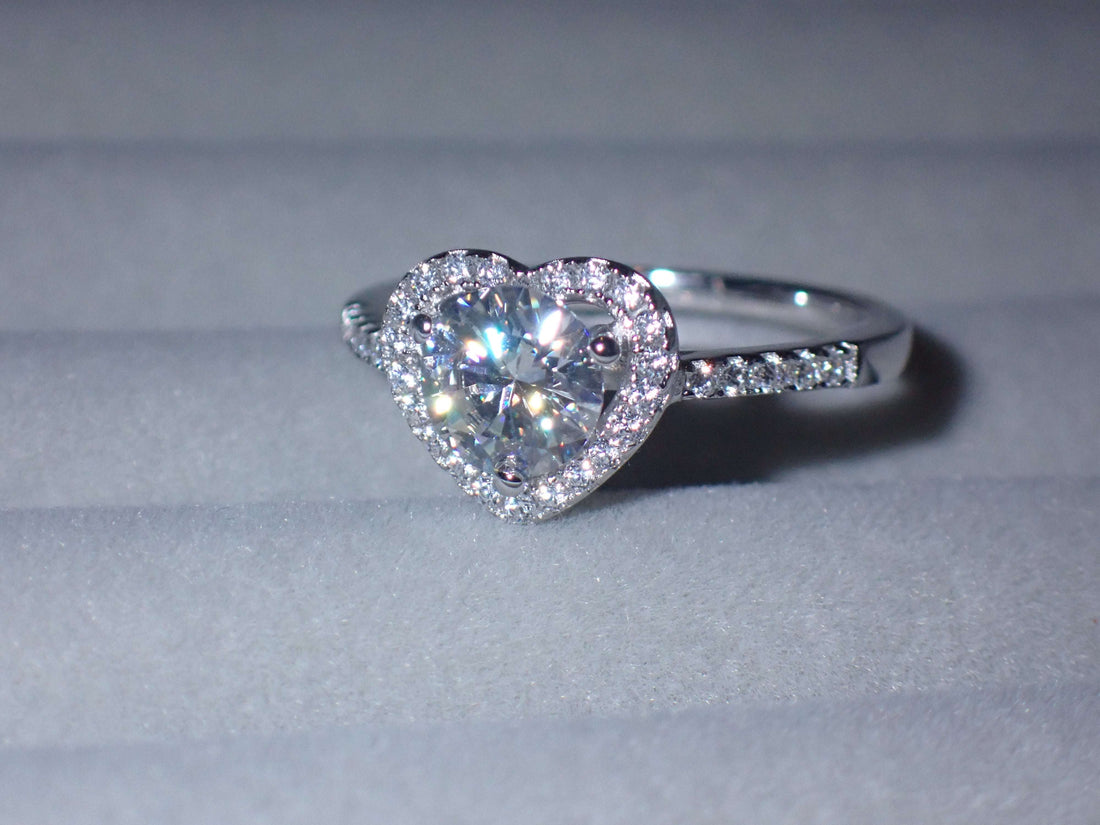Heart Halo Moissanite Ring with Pavé Band – 1.0ct -  Mara & Co UK