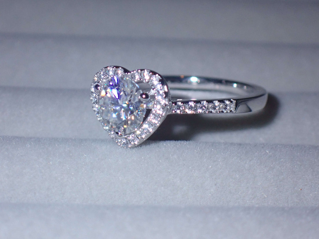 Heart Halo Moissanite Ring with Pavé Band – 1.0ct -  Mara & Co UK