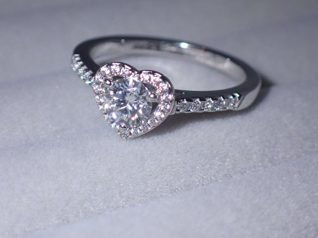 Heart Halo Moissanite Ring with Pavé Band – 0.5ct -  Mara & Co UK