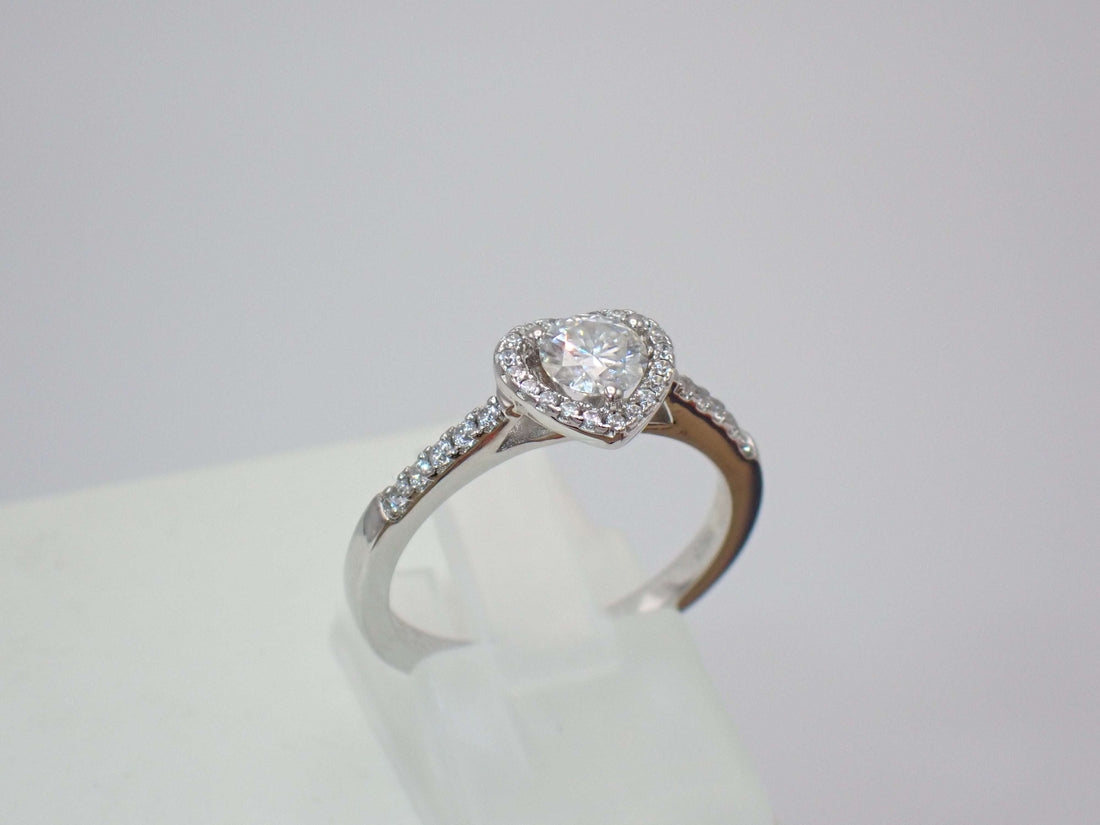Heart Halo Moissanite Ring with Pavé Band – 0.5ct -  Mara & Co UK