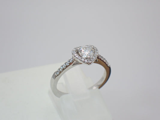 Heart Halo Moissanite Ring with Pavé Band – 0.5ct