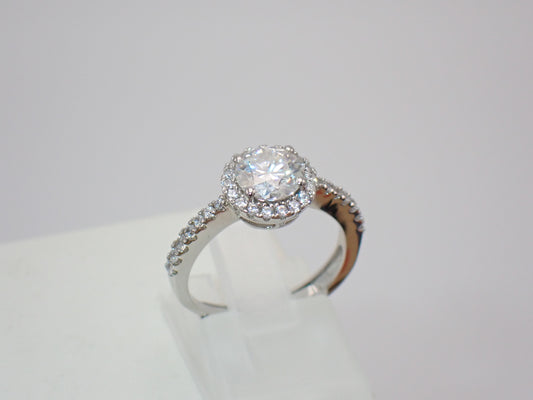 Classic Halo Moissanite Ring with Pavé Band – 1.0ct