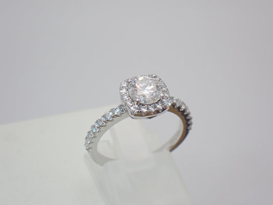Cushion Halo Moissanite Ring with Pavé Band – 1.0ct