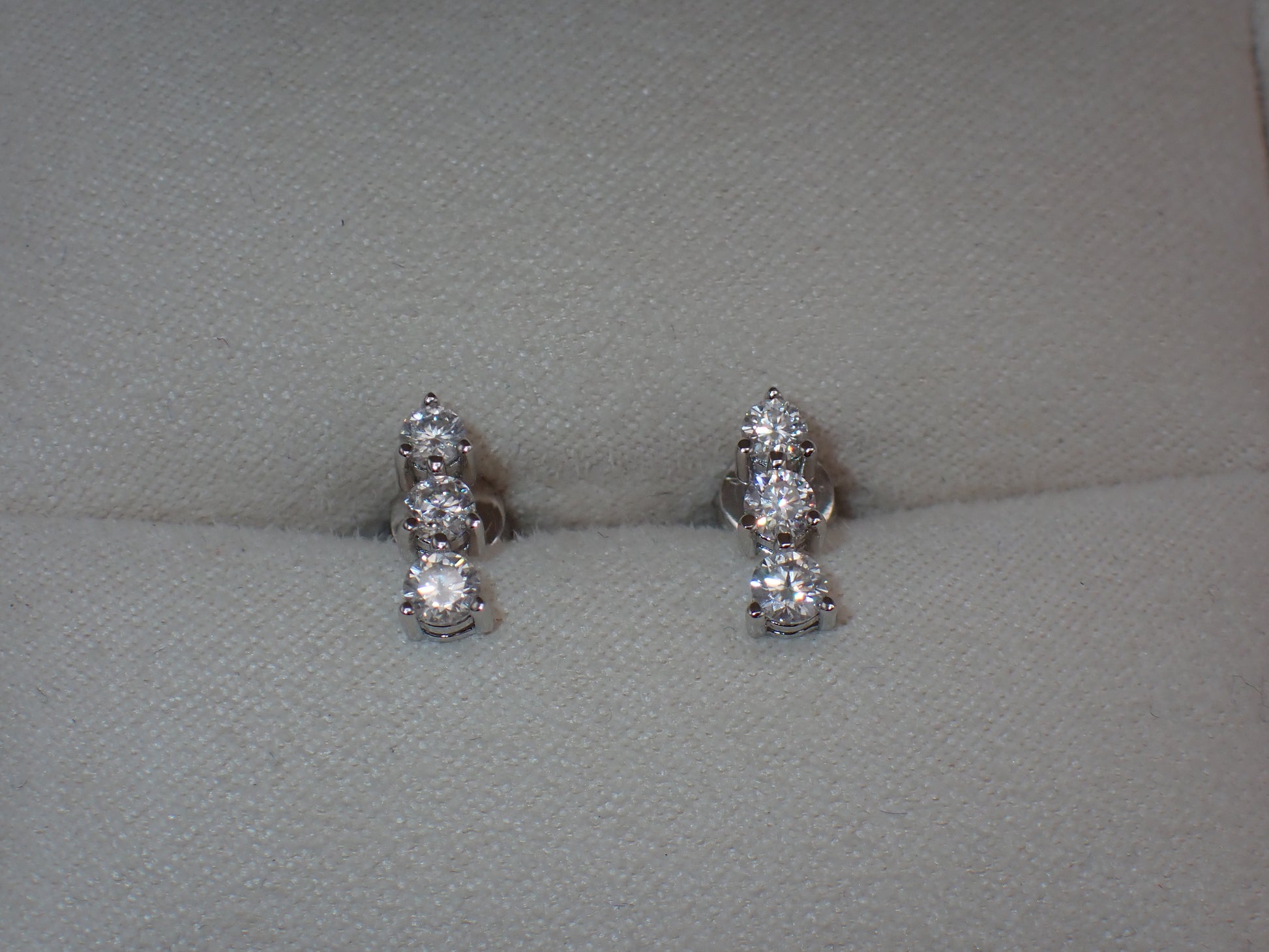 Graduated Three-Stone Moissanite Stud Earrings – 1.0ct per Set -  Mara & Co UK