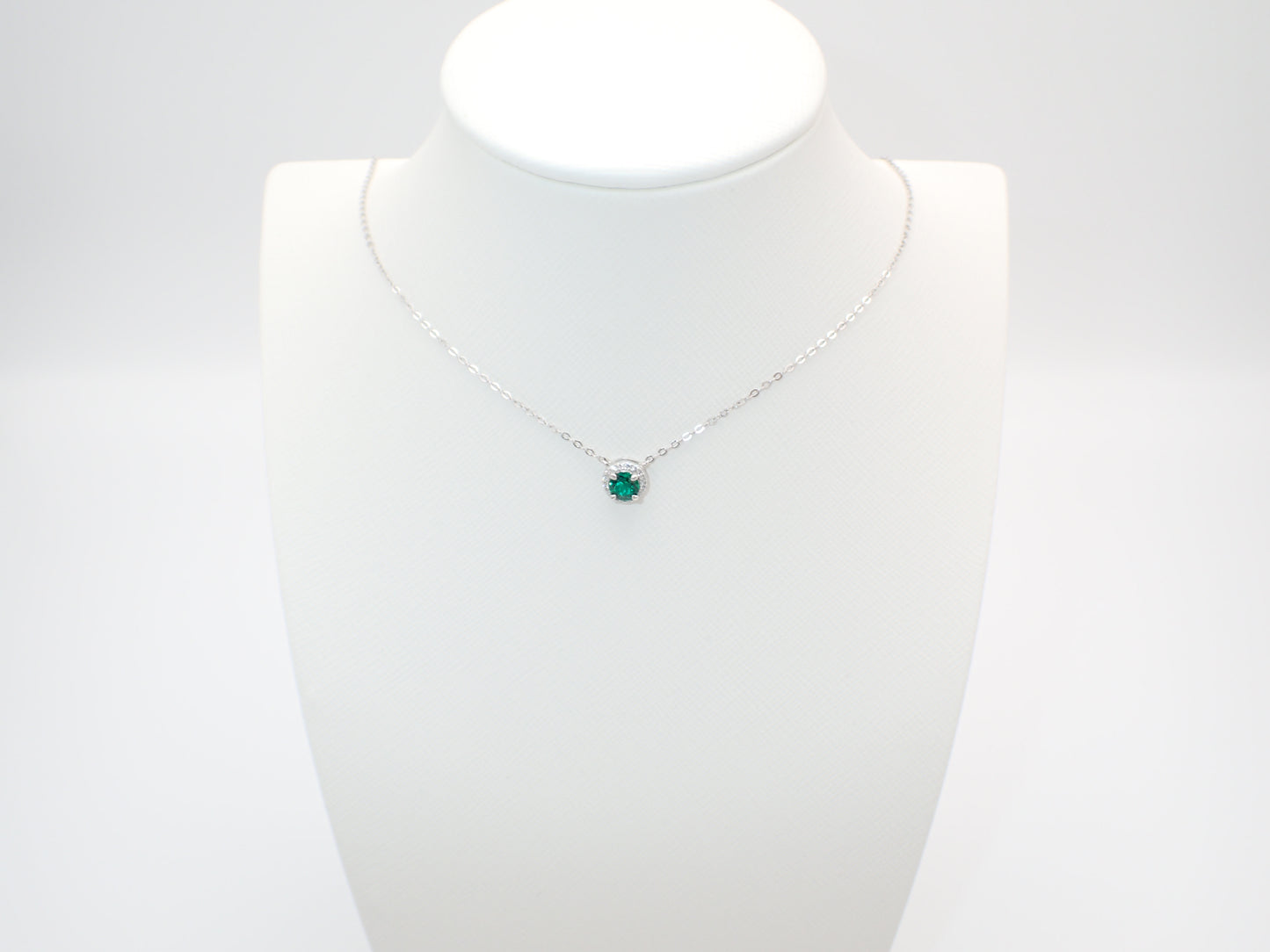Emerald Halo Pendant Necklace - Sterling Silver