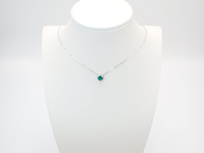 Emerald Halo Pendant Necklace - Sterling Silver -  Mara & Co UK