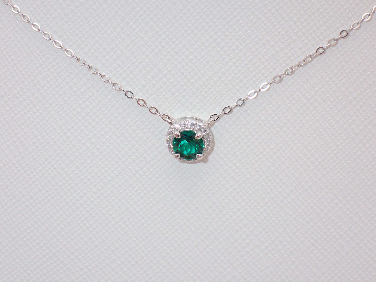 Emerald Halo Pendant Necklace - Sterling Silver