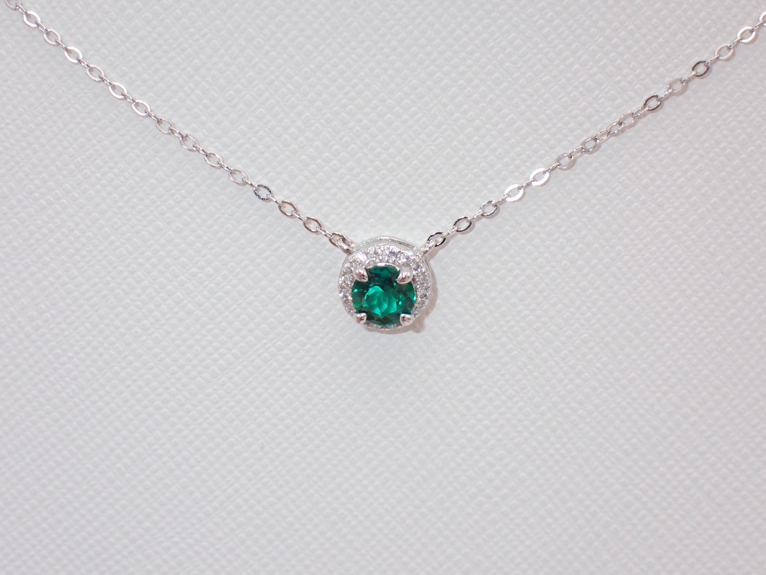 Emerald Halo Pendant Necklace - Sterling Silver -  Mara & Co UK