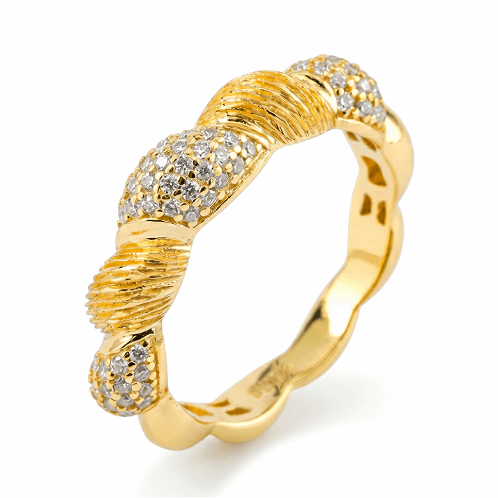 Pavé Twist Dome Ring – 0.385ct Total, DEF, Yellow Gold Plated Sterling Silver