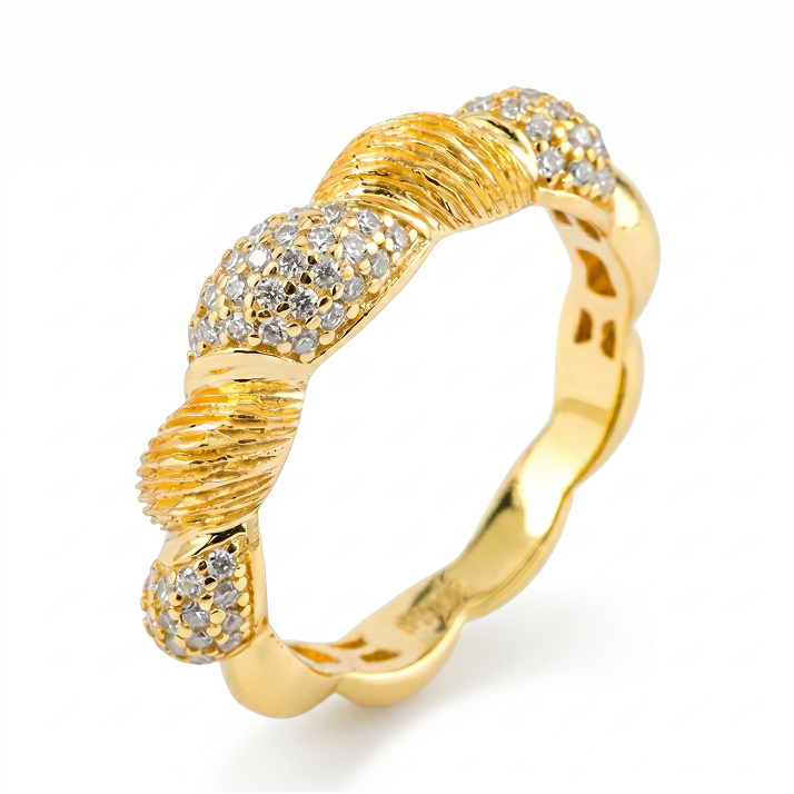Pavé Twist Dome Ring – 0.385ct Total, DEF, Yellow Gold Plated Sterling Silver