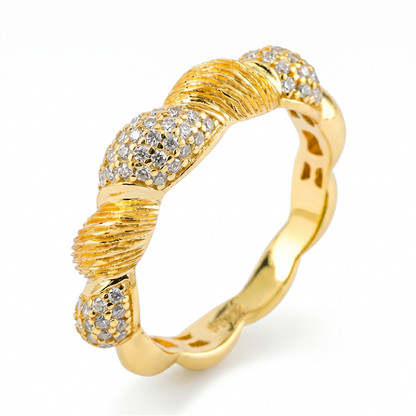 Pavé Twist Dome Ring – 0.385ct Total, DEF, Yellow Gold Plated Sterling Silver