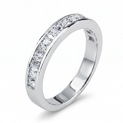 Princess Cut Moissanite Half Eternity Band – 0.585ct, White Gold Plated