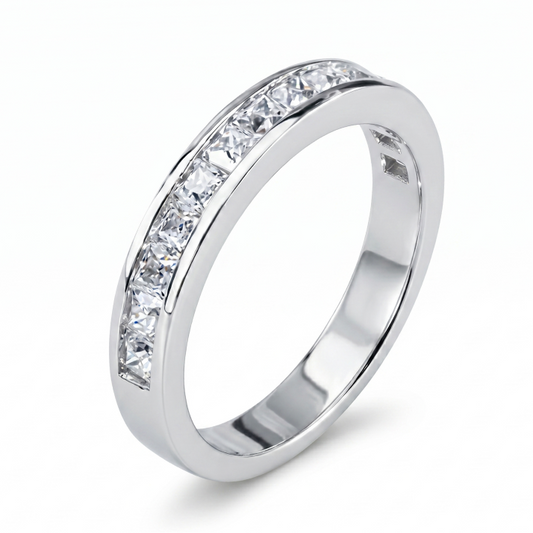 Princess Cut Moissanite Half Eternity Band – 0.585ct, White Gold Plated