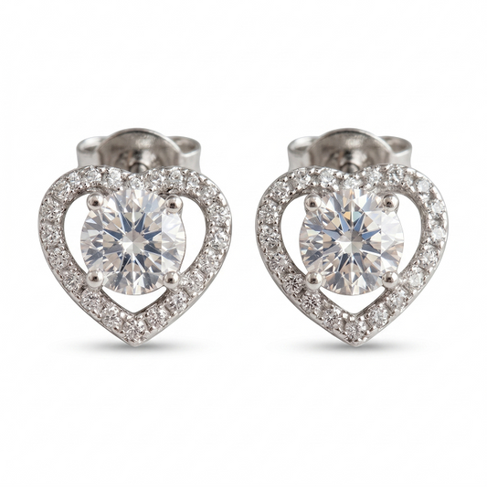 Romantic Heart-Shaped Halo Stud Earrings