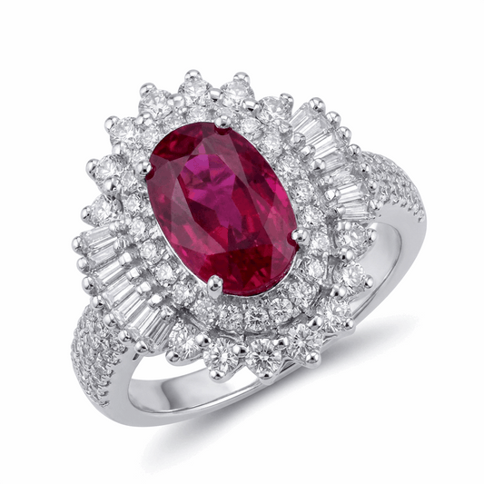 Vivid Ruby & Diamond Halo Ring – 2.08ct Ruby, 18K White Gold