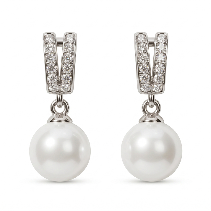 S925 Sterling Silver Drop Stud Pearl Earrings