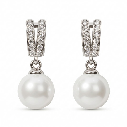S925 Sterling Silver Drop Stud Pearl Earrings