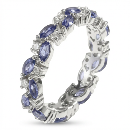 Royal Blue Lab Sapphire Eternity Ring – 14K White Gold
