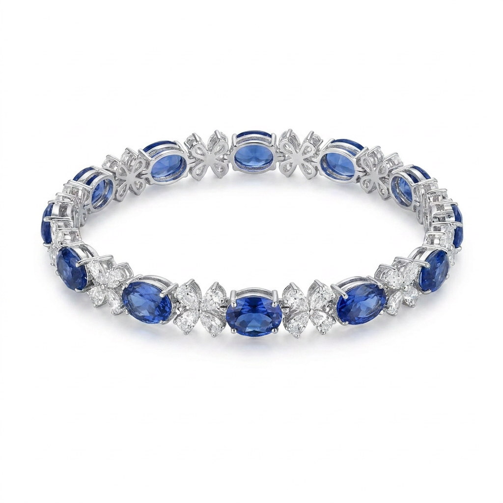 Royal Blue Sapphire & Diamond Tennis Bracelet
