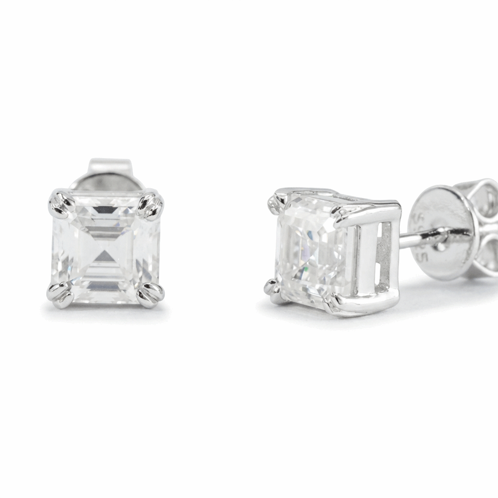 Emerald-Cut (asscher) Moissanite Stud Earrings - 1.6ct (per set)