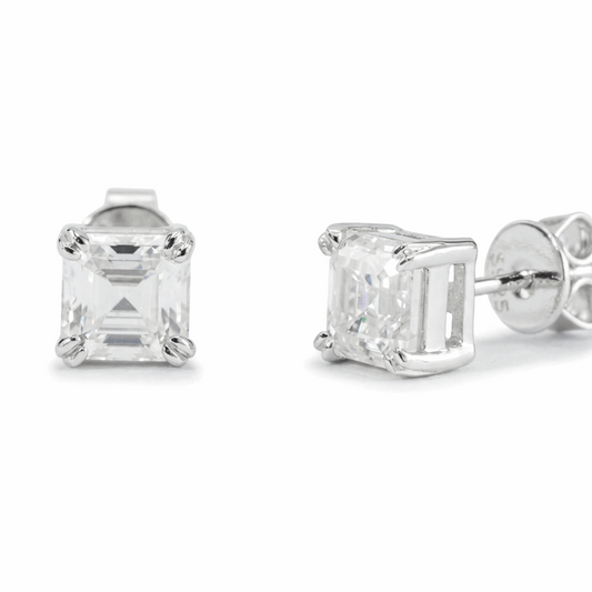 Emerald-Cut (asscher) Moissanite Stud Earrings - 1.6ct (per set)