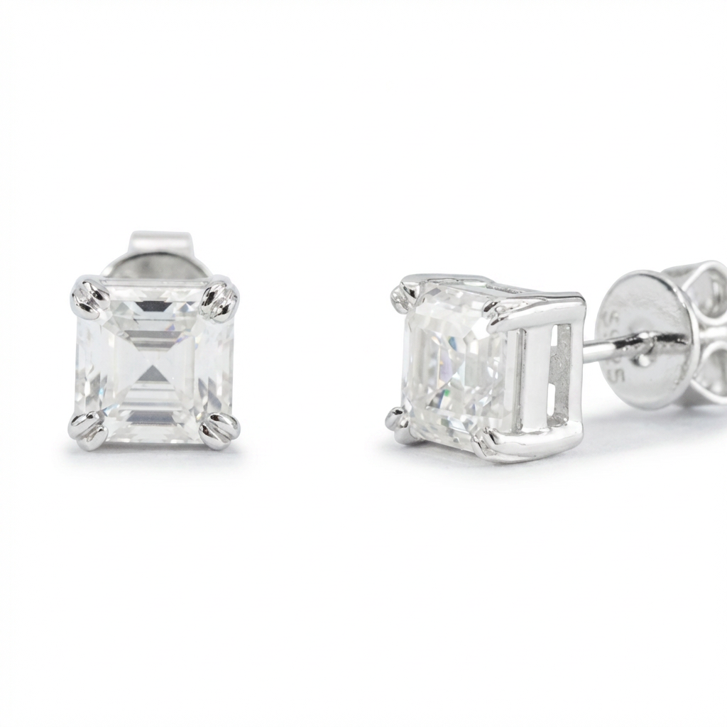 Emerald-Cut (asscher) Moissanite Stud Earrings - 1.6ct (per set)