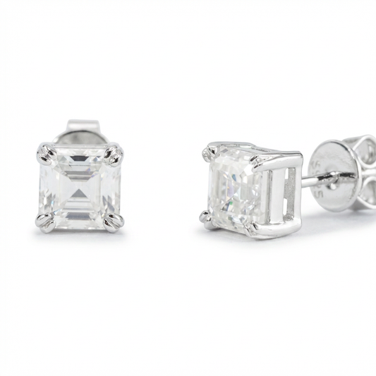 Emerald-Cut (asscher) Moissanite Stud Earrings - 1.6ct (per set)