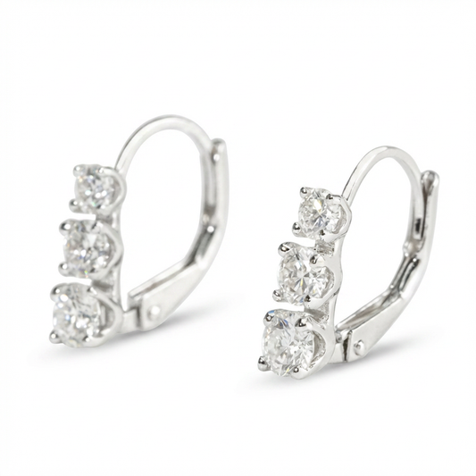 Triple Starlight Moissanite Huggie Earrings – 2.4ct DEF, Sterling Silver