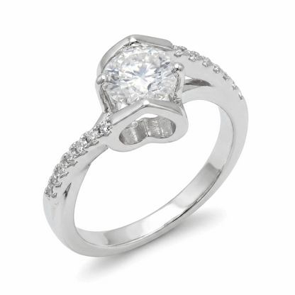 Twisted Heart Pavé Solitaire Moissanite Ring – 0.5ct
