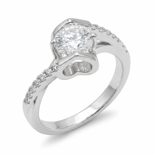 Twisted Heart Pavé Solitaire Moissanite Ring – 0.5ct
