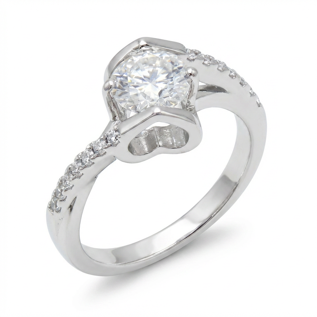 Twisted Pavé Solitaire Moissanite Ring – 1.0ct