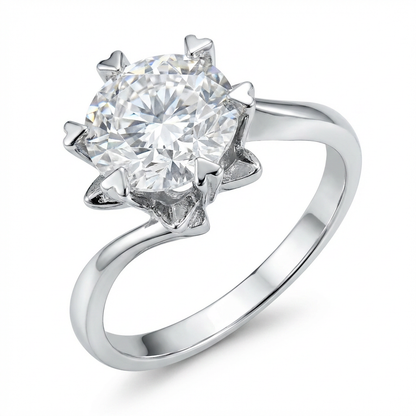 Twisted Solitaire Moissanite Ring with Heart Prongs – 3.0ct